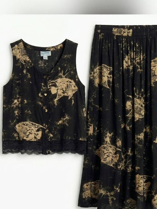 Far Away Dresses & Skirts - Vintage Black and Cream Printed Skirt/tank Set